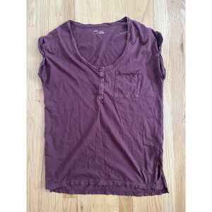 Aerie‎ Maroon Oversized Cotton Henley Tunic Tee XS